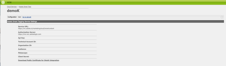 Representación de la configuración creada para el servicio de etiquetado inteligente