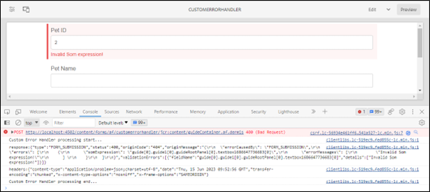 añadir un controlador de error personalizado en un formulario para controlar las respuestas de error