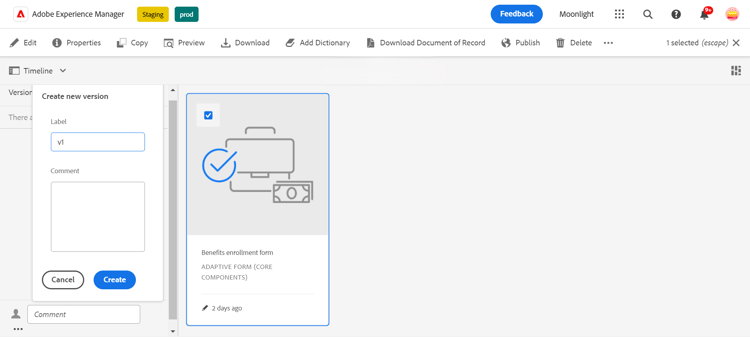 Crear una versión de un formulario
