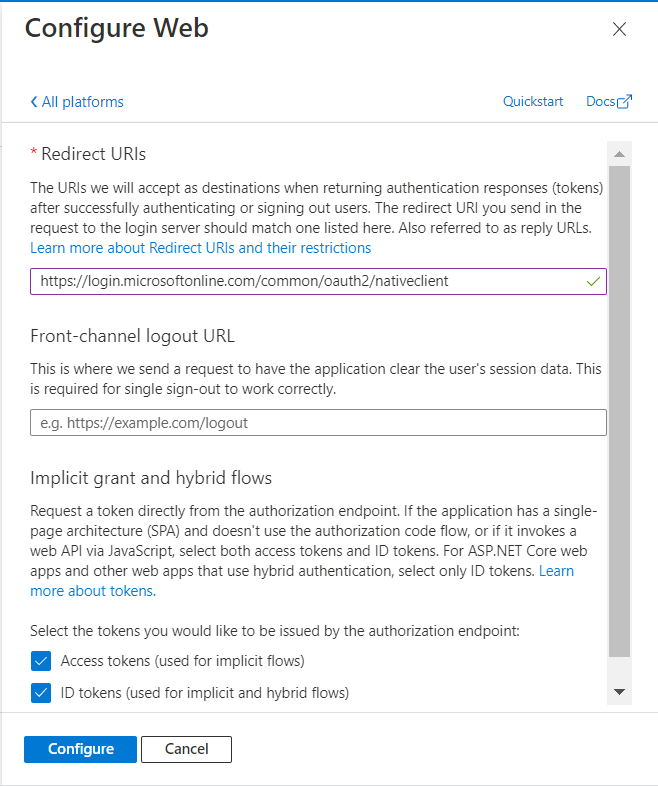 URI de redireccionamiento