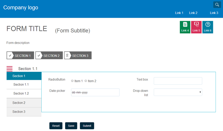 Captura de pantalla de un formulario adaptable, con diseño de panel personalizado