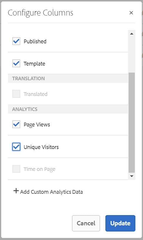 Configuración de la visualización de las columnas