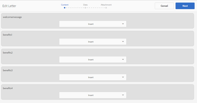 Insertar módulos de datos y fragmentos de diseño