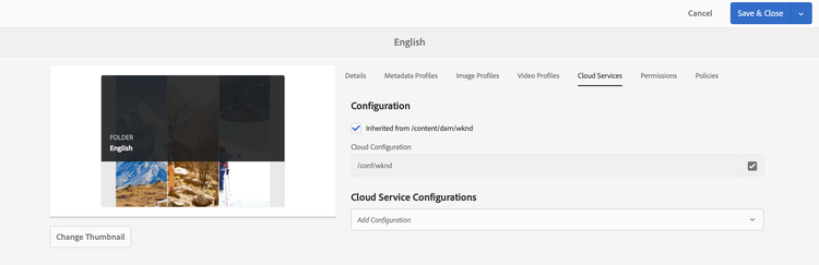 Seleccionar configuraciones de servicios en la nube