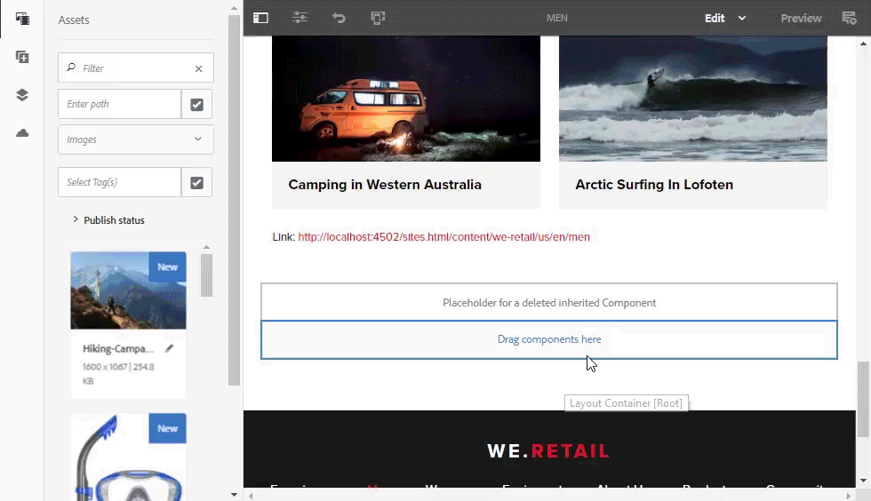 Arrastrar un recurso desde una implementación de Experience Manager en una página de Sites de una implementación de Experience Manager diferente