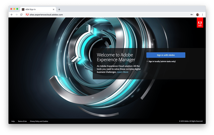 Pantalla de inicio de sesión de AEM 6.5