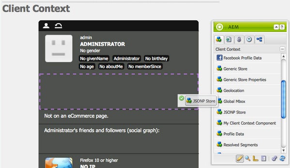 Arrastrar y soltar el componente de almacén JSONP en Client Context