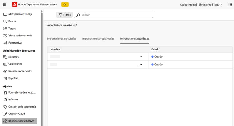 Guardar configuración de importación masiva