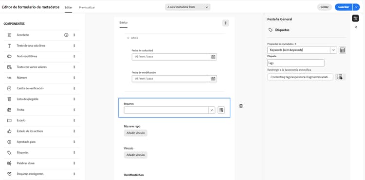 Configuración de etiquetas raíz
