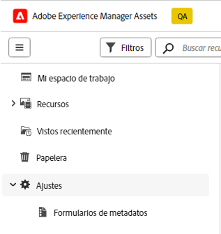 opción de formularios de metadatos en la barra lateral izquierda