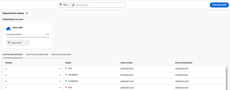 Importación masiva de recursos desde una fuente de datos