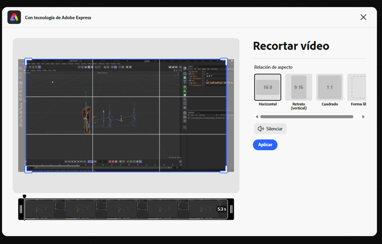 recortar vídeo con Adobe Express