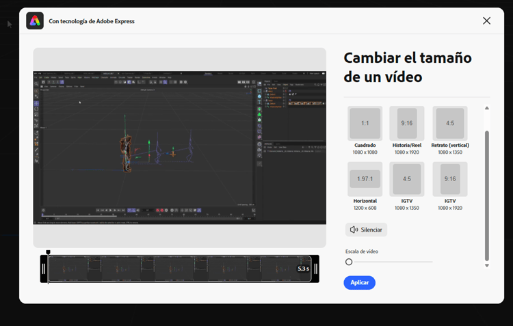 Cambiar tamaño de vídeo con Adobe Express