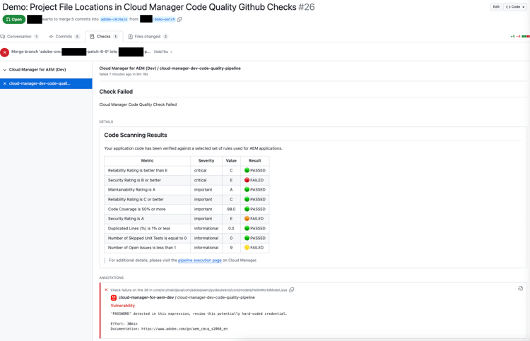 Ejemplo de anotaciones de comprobación de GitHub