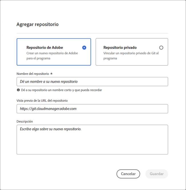 Cuadro de diálogo Agregar repositorio.