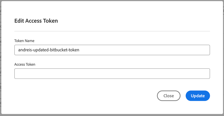 Cuadro de diálogo Editar token de acceso