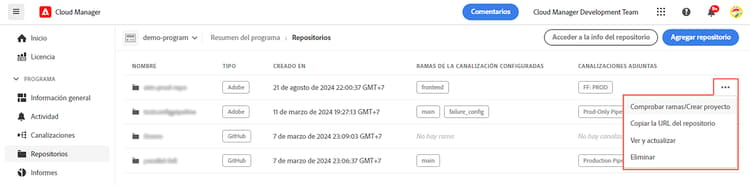 Acciones de repositorio