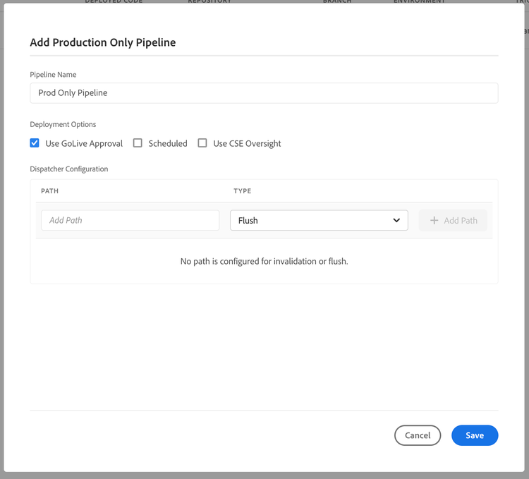 Creación de una canalización de solo producción