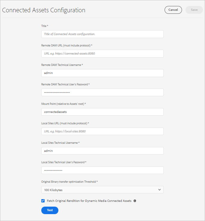 Una configuración típica para la funcionalidad de Assets conectado