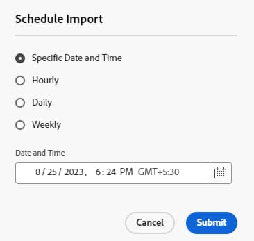 Programar configuración de importación masiva