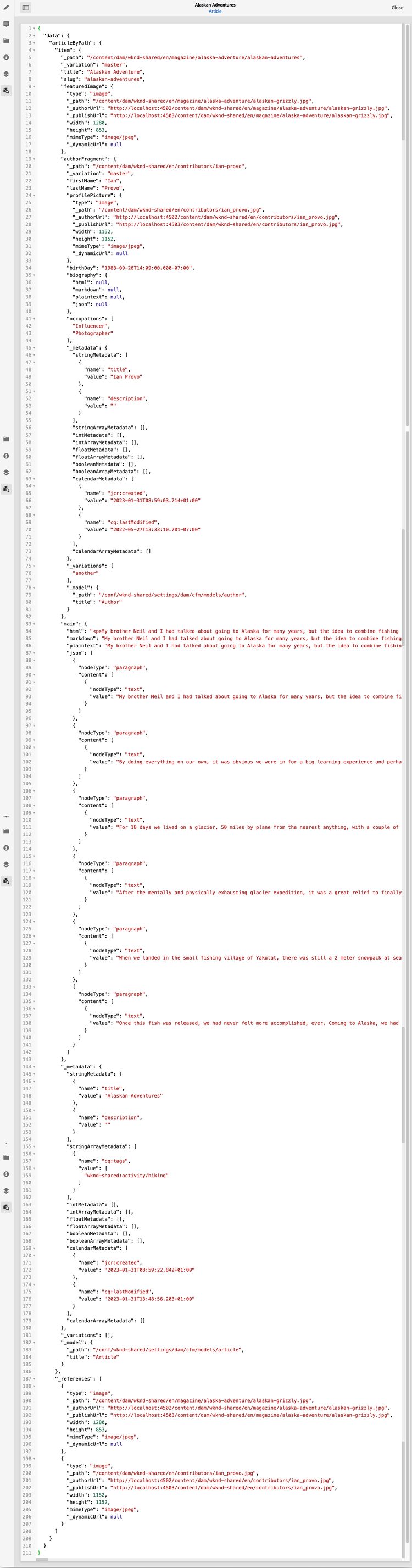 Editor de fragmentos de contenido: vista previa de un fragmento