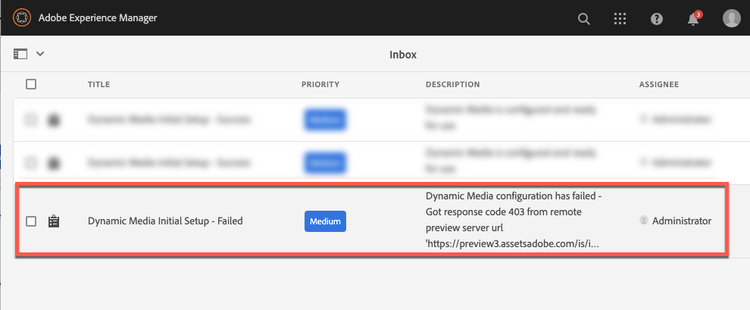 Error de configuración de Dynamic Media