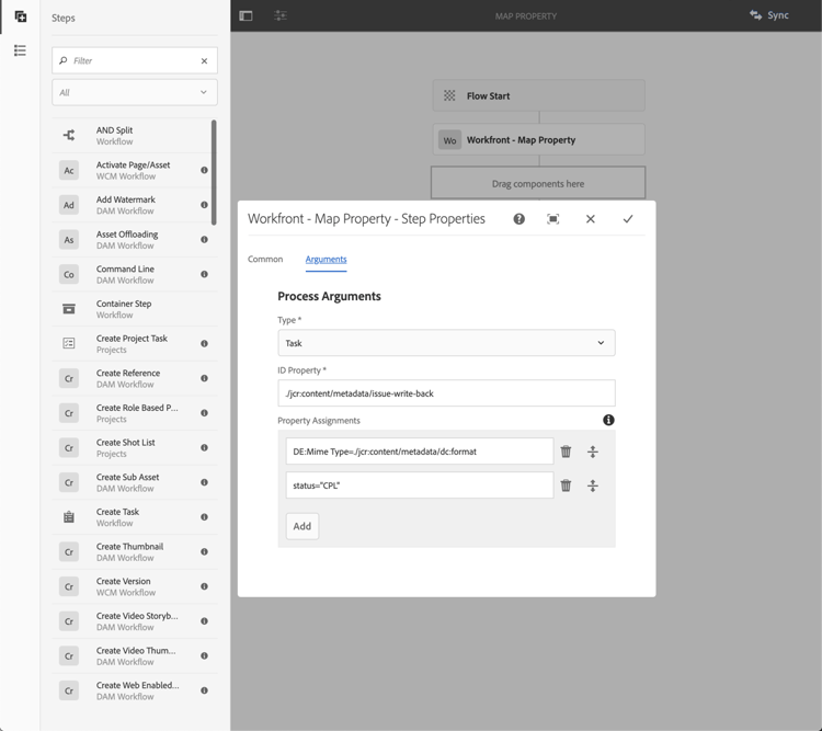 Configuración para asignar la propiedad