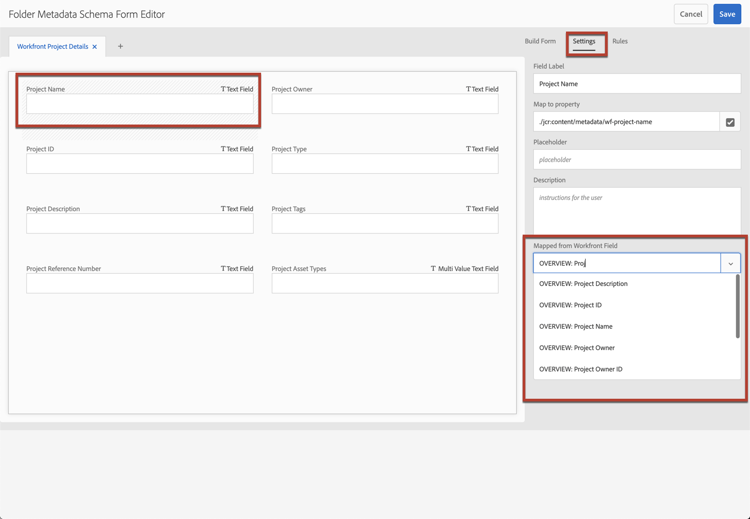 configuración de asignación de metadatos