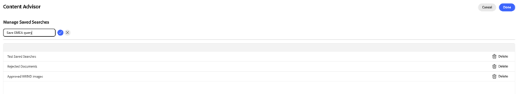 Asesor de contenido de búsquedas guardadas
