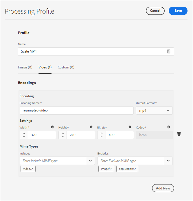 Crear perfil de procesamiento para la transcodificación de vídeo en Experience Manager