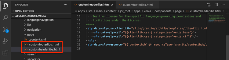 Scripts personalizados de encabezado y pie de página