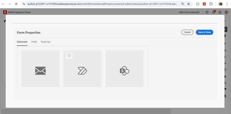 Propiedades de formulario del editor universal