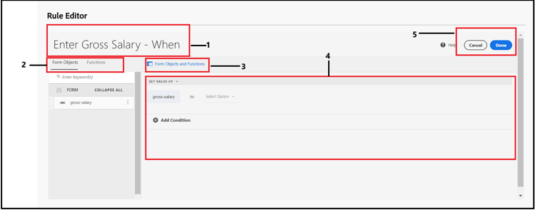 Interfaz de usuario del Editor de reglas