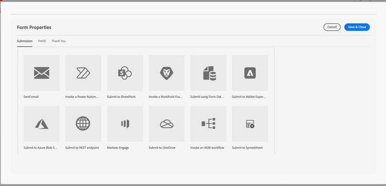 Propiedades de formulario del editor universal