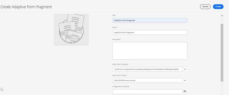 Crear fragmento de formulario adaptable