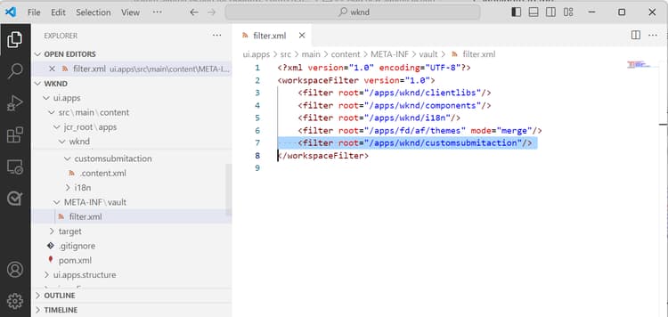Agregue las carpetas creadas en el filter.xml