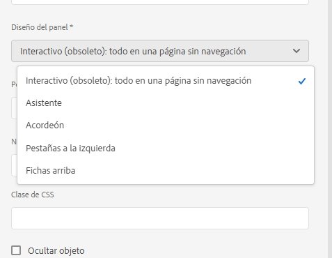 Lista de diseños de panel del panel raíz de un formulario adaptable