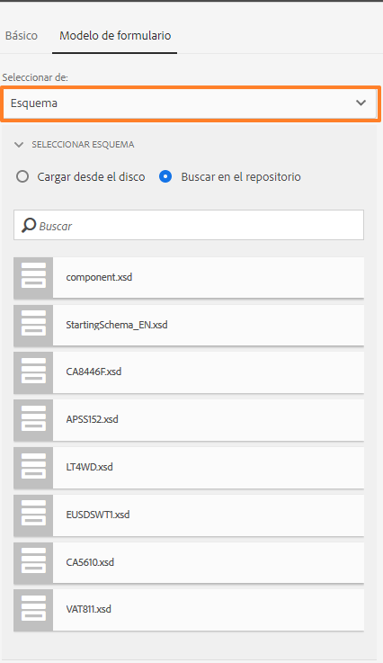 Crear un fragmento de formulario adaptable basado en un esquema XML como modelo