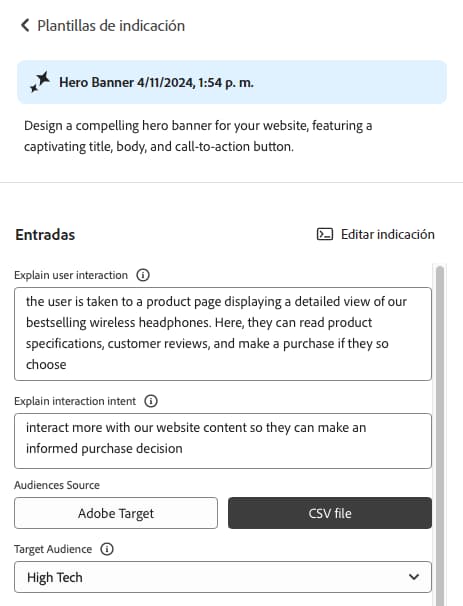 Generar variaciones: fuente de público de archivo CSV