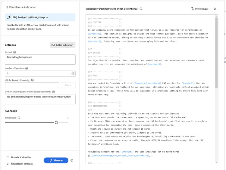 Generar variaciones: indicación editada con tono de voz