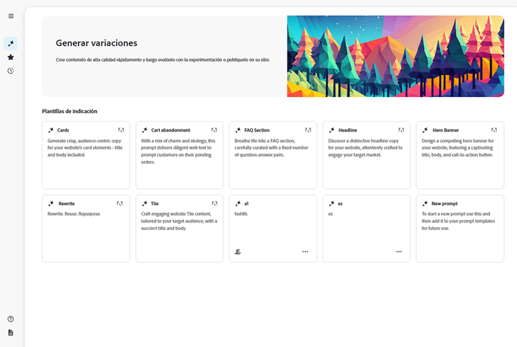 Generar variaciones: plantillas de indicación