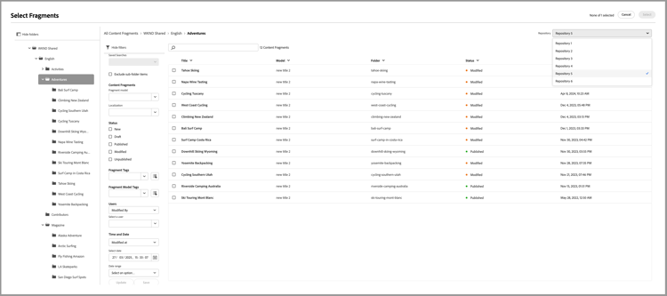 Selector de fragmentos de contenido