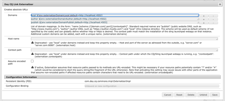 La configuración OSGi del externalizador