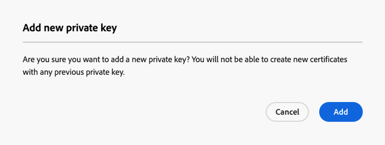 Confirmar adición de nueva clave privada