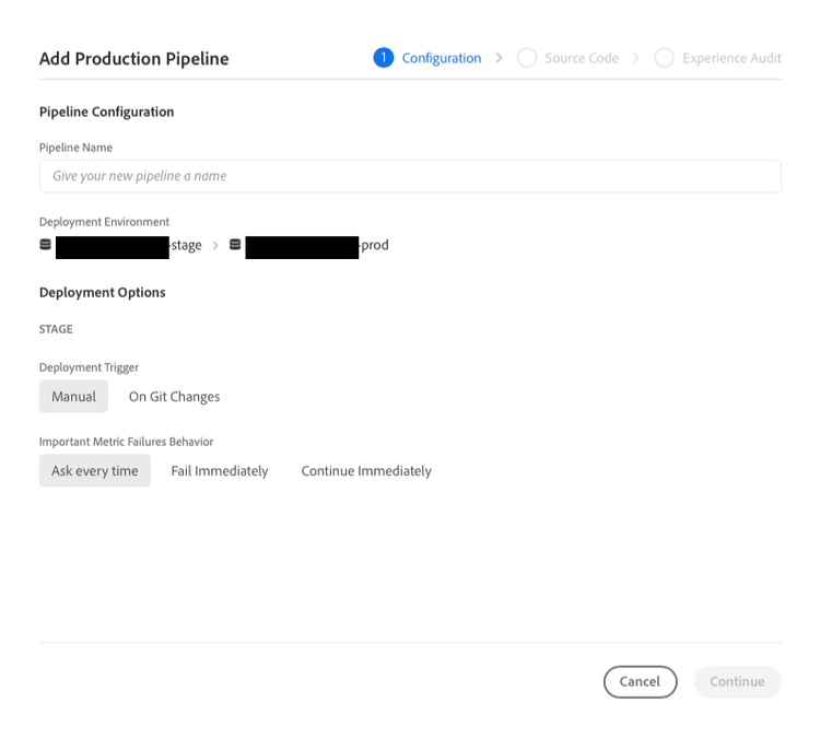 Configuración de canalización de producción