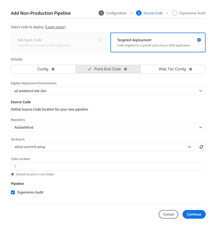 Canalización de configuración