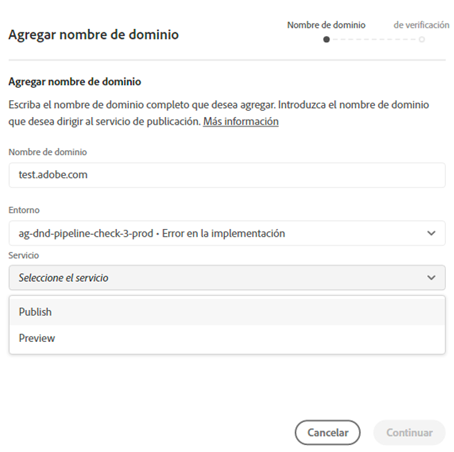 Cuadro de diálogo Agregar dominio