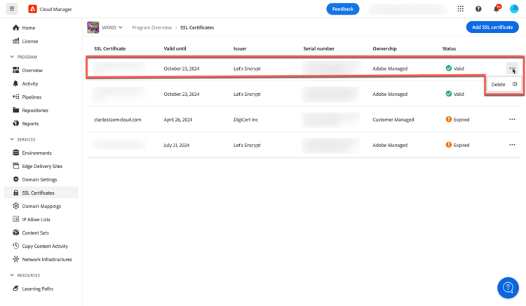 Botón Eliminar con icono de información