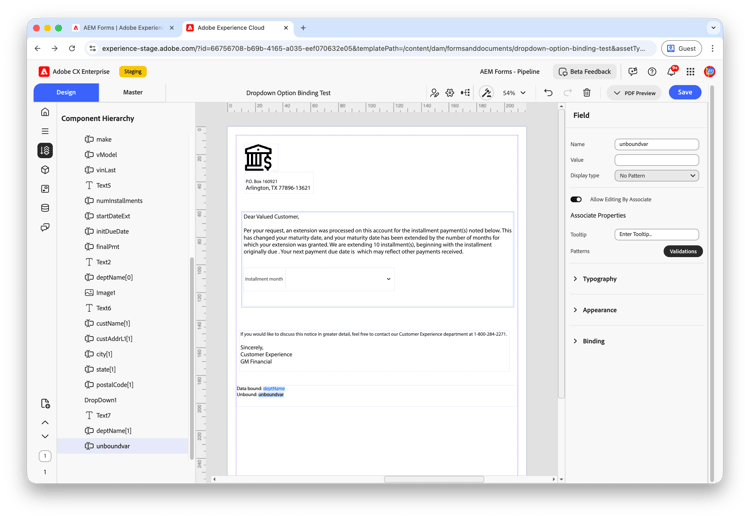 Configurar variable independiente unboundvar para la interfaz de usuario asociada