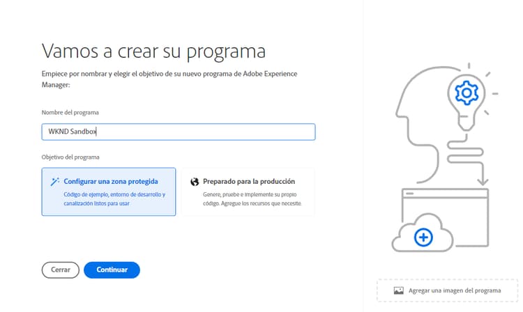 Cuadro de diálogo Crear programa